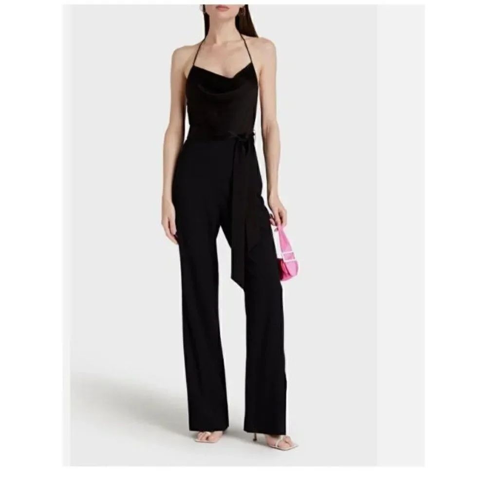 Alice + Olivia Womens Primrose Cowl Neck Jumpsuit Black 12 Black satin crepe NWT
